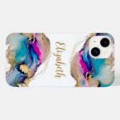 モノグラムパープルブルー金ゴールドウォッシュウォーター色抽象芸術 Case-Mate iPhoneケース (裏面 (横))