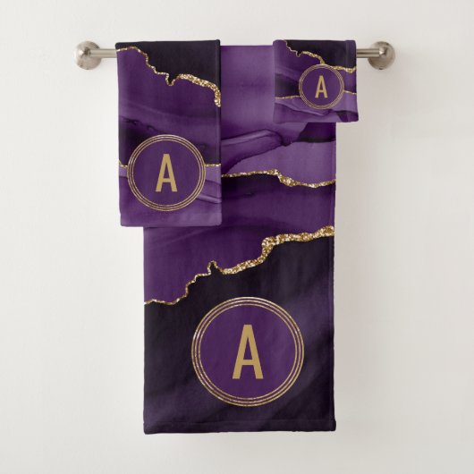 モノグラムパープルマーブルアゲート金ゴールドグリッター バスタオルセット (インサイチュ)