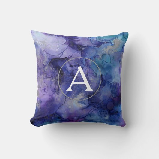 モノグラムパープル水彩枕 クッション (正面)