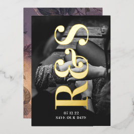 モノグラムパープル秋日付の保存 箔招待状