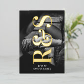 モノグラムパープル秋日付の保存 箔招待状 (立ち正面)