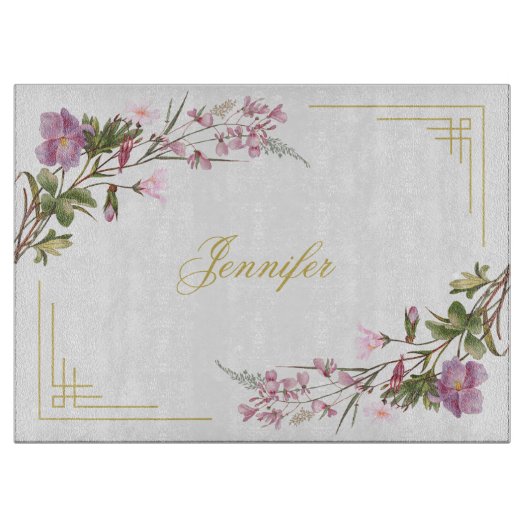 モノグラムパープル薄紫ピンクブーケヴィンテージかわいい カッティングボード (正面)