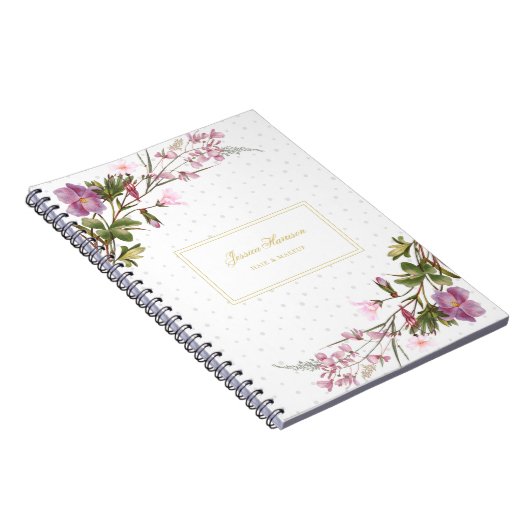 モノグラムパープル薄紫ピンクブーケヴィンテージかわいい ノートブック (右側)