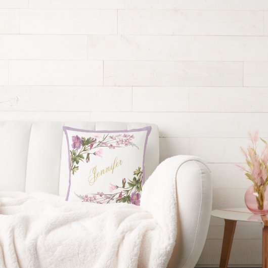 モノグラムパープル薄紫ピンクブーケヴィンテージシック クッション (ソファ)
