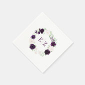 モノグラムパープル赤面フローラ結婚リース スタンダードカクテルナプキン (角)