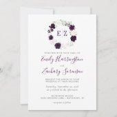 モノグラムパープル赤面結婚フローラ 招待状 (正面)