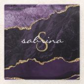 モノグラムパープル金ゴールドアゲイト ガラスコースター (正面)