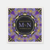 モノグラムパープル金ゴールドダイヤモンドレユニークース結婚 スタンダードカクテルナプキン (正面)