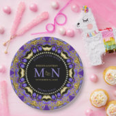 モノグラムパープル金ゴールドダイヤモンドレユニークース結婚 ペーパープレート (パーティー)