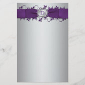 モノグラムパープル銀結婚フローラ文房具 便箋 (正面)
