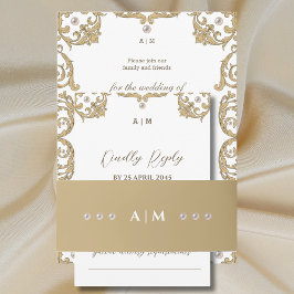 モノグラムパールビクトリアンヴィンテージ結婚式 招待状ベリーバンド