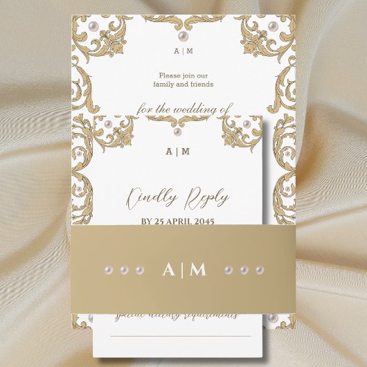 モノグラムパールビクトリアンヴィンテージ結婚式 招待状ベリーバンド