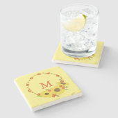 モノグラムヒマワリデザイン ストーンコースター (横)