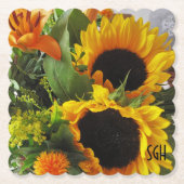 モノグラムヒマワリプリントホタテ紙コースター ペーパーコースター (正面)