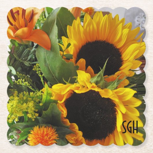 モノグラムヒマワリプリントホタテ紙コースター ペーパーコースター (正面)
