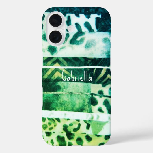 モノグラムヒョウアニマルプリントグリーンティール（緑がかった色）イエロー Case-Mate iPhoneケース (裏面)