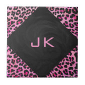 モノグラムヒョウ黒とホットピンクプリント タイル (正面)