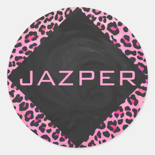 モノグラムヒョウ黒とホットピンクプリント ラウンドシール (正面)