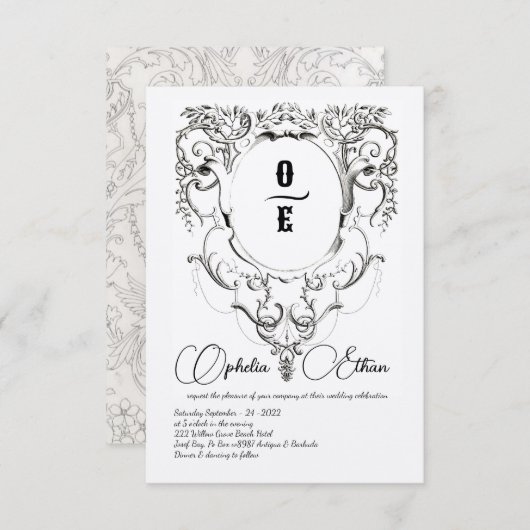 モノグラムビクトリアンクレスト結婚ーズ 招待状 (正面/裏面)