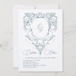 モノグラムビクトリアンバロック結婚クレスト 招待状