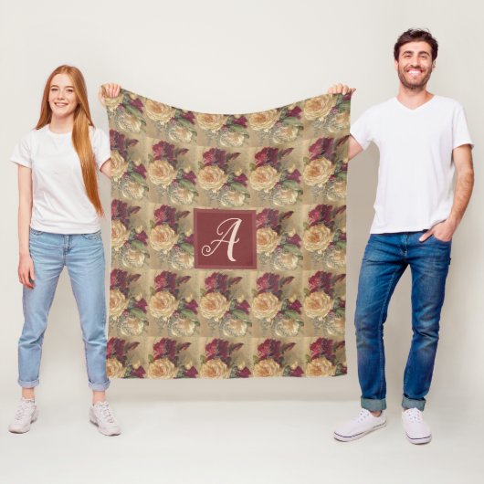 モノグラムビクトリアンヴィンテージバラフローラ フリースブランケット (インサイチュ)