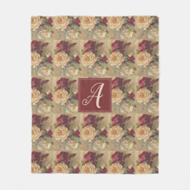 モノグラムビクトリアンヴィンテージバラフローラ フリースブランケット