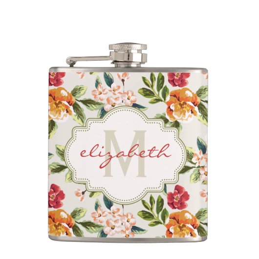 モノグラムビクトリアンヴィンテージ水色フローラ フラスク (正面)