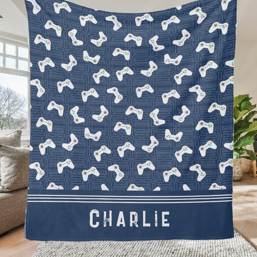 モノグラムビデオゲーマーパターン名前をカスタムする フリースブランケット