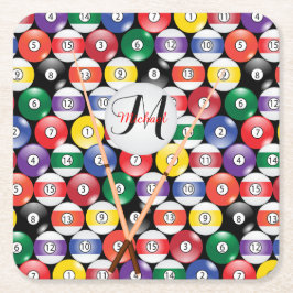 モノグラムビリヤードのプールボールデザイン スクエアペーパーコースター