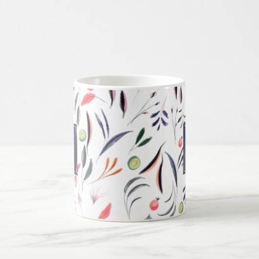 モノグラムビーガン水彩フローラ植物学 コーヒーマグカップ (中央)