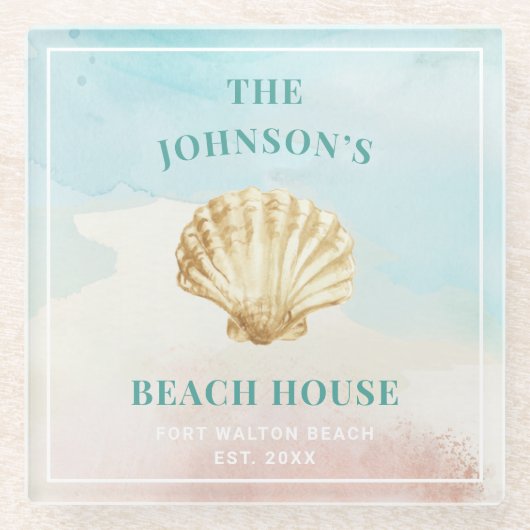 モノグラムビーチをテーマにしたガラスのコースター ガラスコースター (正面)