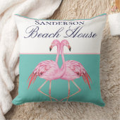 モノグラムビーチハウスティール（緑がかった色）フラミンゴスネイビーブルー クッション (ブランケット)