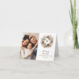 モノグラムピネコーンウィンターリースクリスマスフォト シーズンカード