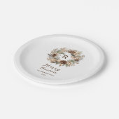 モノグラムピネコーンウィンターリースメリークリスマス ペーパープレート (アングル)