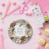 モノグラムピネコーンウィンターリースメリークリスマス ペーパープレート (パーティー)