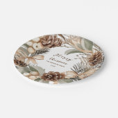 モノグラムピネコーンウィンターリースメリークリスマス ペーパープレート (アングル)