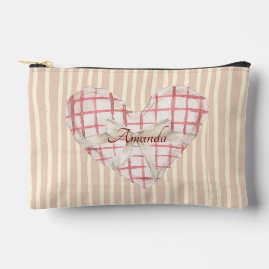 モノグラムピンキーレトロハートかわいい水色ストライプの アクセサリーポーチ (正面)