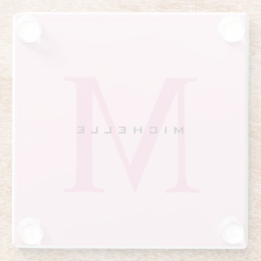 モノグラムピンクあなたの名前スペシャルギフト愛するもの ガラスコースター (裏面)