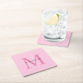 モノグラムピンクあなたの名前スペシャルギフト愛するもの スクエアペーパーコースター (インサイチュ)
