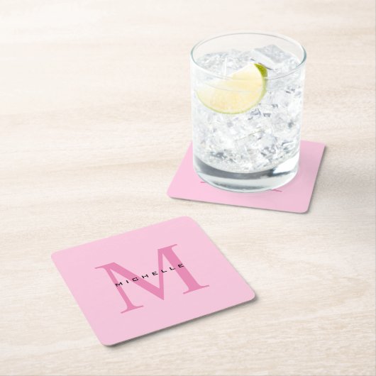 モノグラムピンクあなたの名前スペシャルギフト愛するもの スクエアペーパーコースター (インサイチュ)