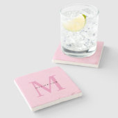 モノグラムピンクあなたの名前スペシャルギフト愛するもの ストーンコースター (横)