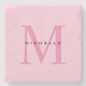 モノグラムピンクあなたの名前スペシャルギフト愛するもの ストーンコースター (正面)