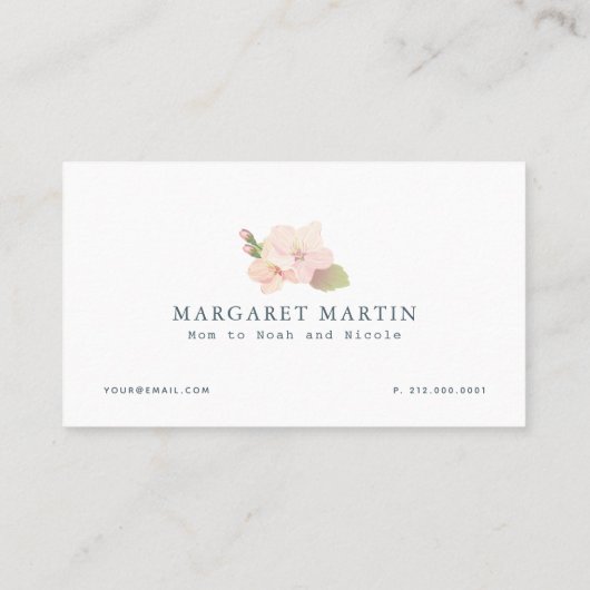 モノグラムピンクさくらんぼブロッサムリースママ コーリングカード (裏面)