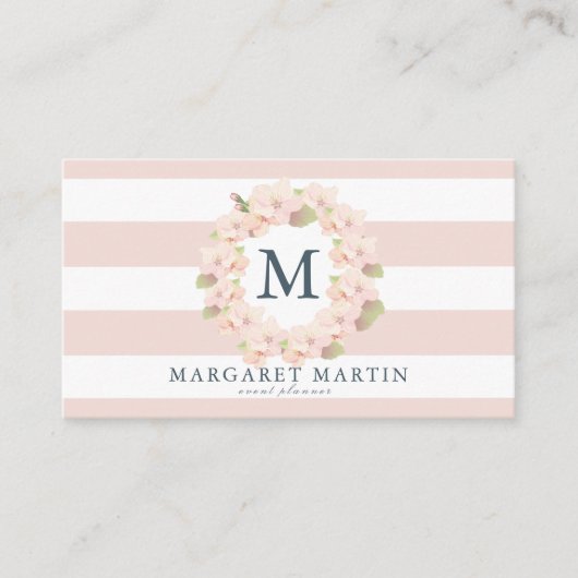 モノグラムピンクさくらんぼブロッサムリース 名刺 (正面)