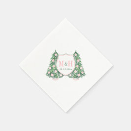 モノグラムピンクとグリーンクリスマスウェディングシャワー スタンダードカクテルナプキン