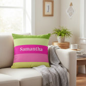 モノグラムピンクとグリーンストライプのカラーブロック クッション