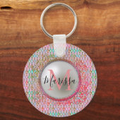 モノグラムピンクとグリーンハーレクイン キーホルダー (正面)