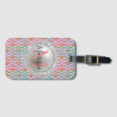 モノグラムピンクとグリーンパステルズハーレキン ラゲッジタグ (正面横)