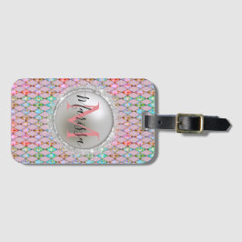 モノグラムピンクとグリーンパステルズハーレキン ラゲッジタグ