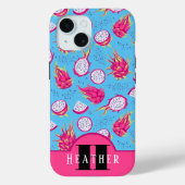 モノグラムピンクとブルードラゴンフルーツパターンカスタム Case-Mate iPhoneケース (裏面)